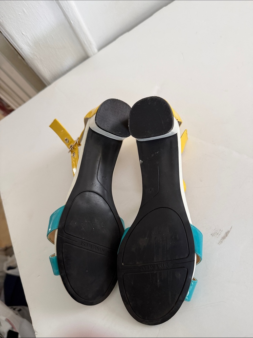 Nine West Teal & Yellow Ankle-Strap Low Heel Sandals - Picture 11 of 11